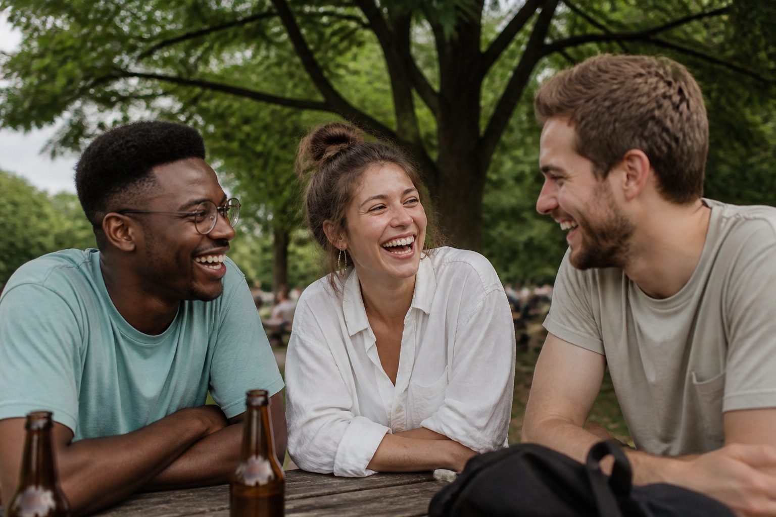 Friends, including men, sharing time outdoors together